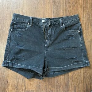 American Eagle Distressed Black Wash Mom Shorts